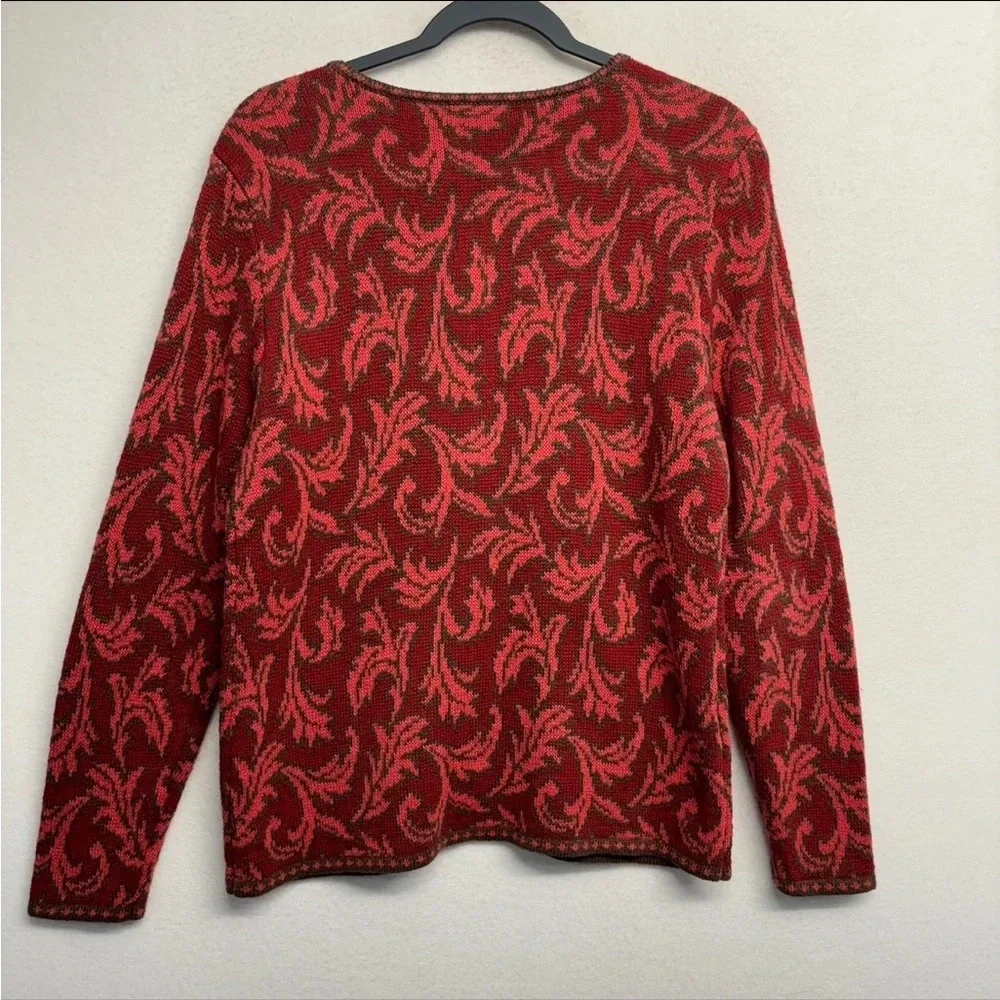 Nomadic Traders Zip Front Cardigan Cotton Blend‎ M Leaf Print Knit Leaf